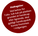 Undtagelse: Ved behov forf.eks. tuk-tuk på pladsengrundet et handicapeller lignende, skalgyldigt handicapskiltkunne fremvisesi indgangen.